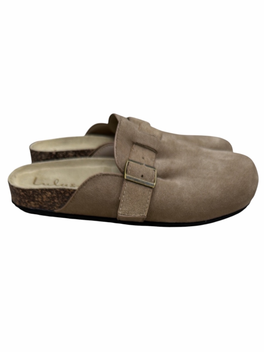 Lulus Pereta Taupe Suede Slip-On Clogs with Buckle
